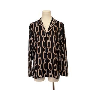 Nili Lotan Juste Chainlink Print Silk-Twill Black and Beige Blouse - Size XS